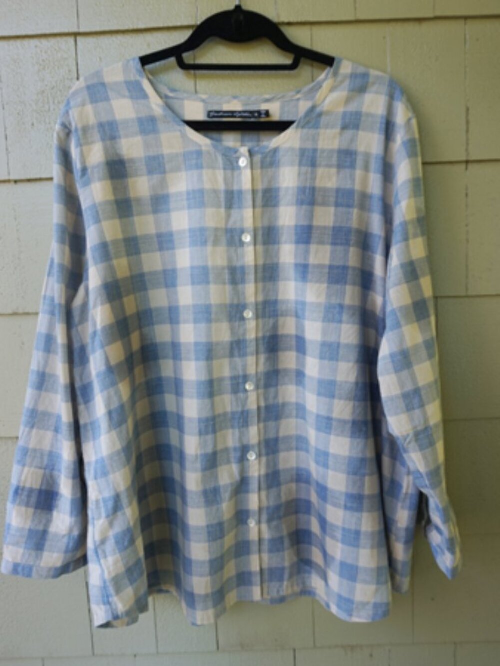 Gudren Sjoden Plaid Long Sleeve Organic Cotton Top Cream and Blue VGUC Size XL
